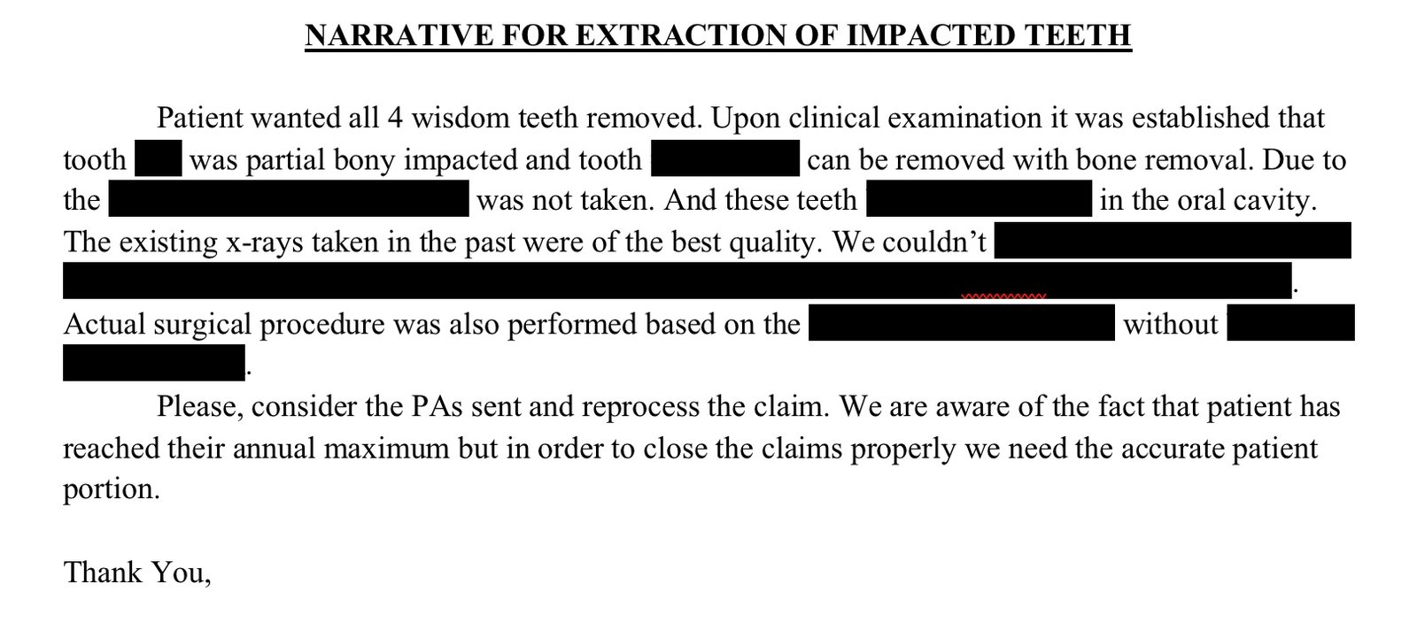 X-Ray Missing for Insurance Claim